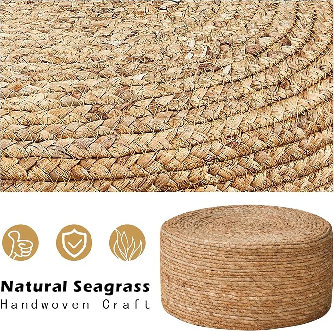 Wimarsbon Round Foot Stool Natural Seagrass Poufs Ottoman Hand Weave Footrest - Image 5