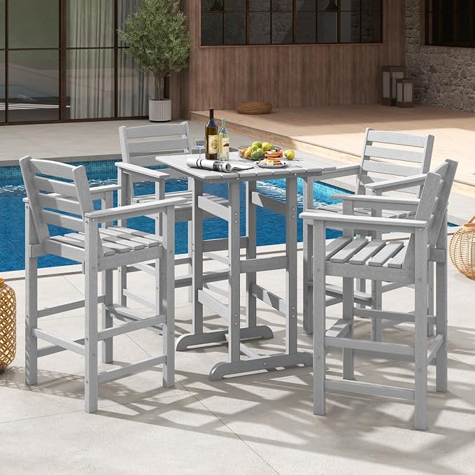 Giantex 42" Height Outdoor Tall Bar Table, HDPE Square Pub Tables - Image 4