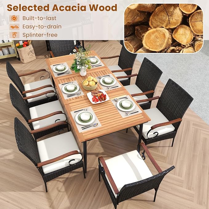 Tangkula 9-Piece Patio Dining Set, 1.9" Umbrella Hole, Scrollwork Arms - Image 6