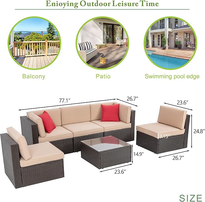 Vongrasig 6 Piece Patio Furniture Set, Small Outdoor Sectional Sofa Couch - Image 7