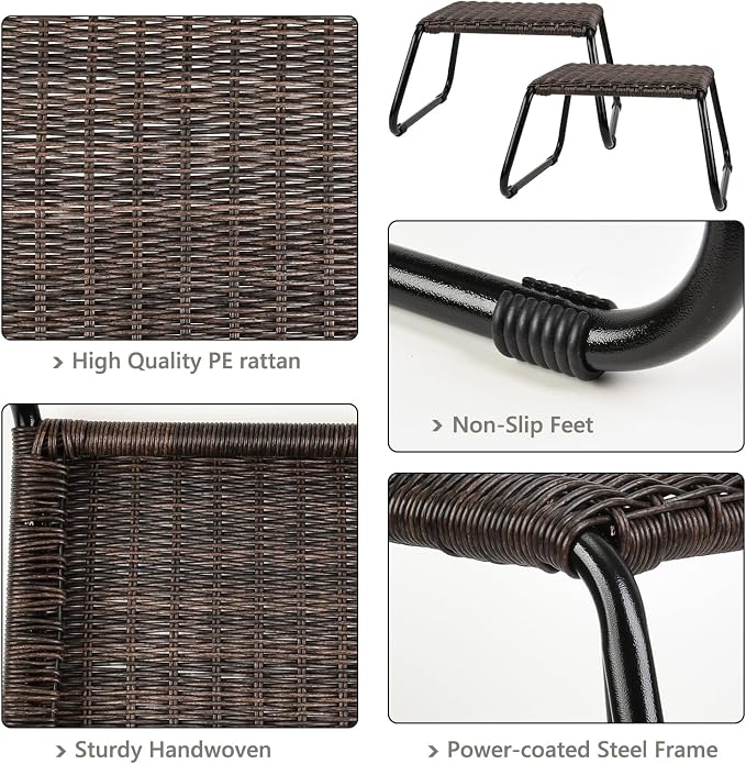 Patio Ottomans Outdoor Footstool, Wicker Rattan Garden Furniture All Weather - Image 5