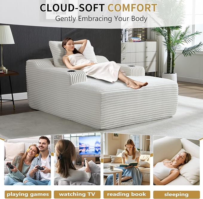67" Oversized Chaise Lounge Chair Indoor, Soft Boneless Cloud Couch Chair - Image 9