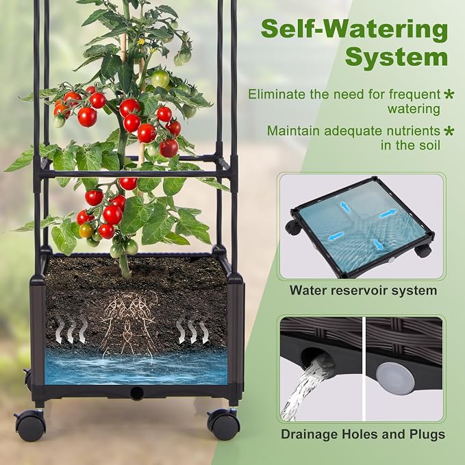 Giantex Raised Garden Bed with Tomato Cages, 67” Adjustable Height, Self - Image 3