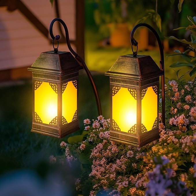 15.5" Solar Lanterns Outdoor Waterproof, Glass Flickering Flame Solar Lantern - Image 4