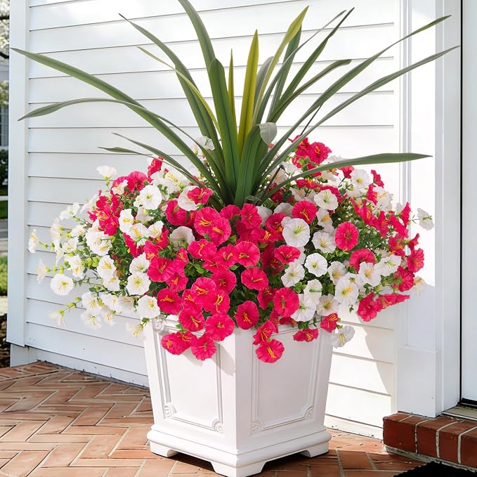 Artificial Flowers for Outdoors Fake Plants Outside, 12 Bundles Silk Morning by INXUGAOArtificialFlowers