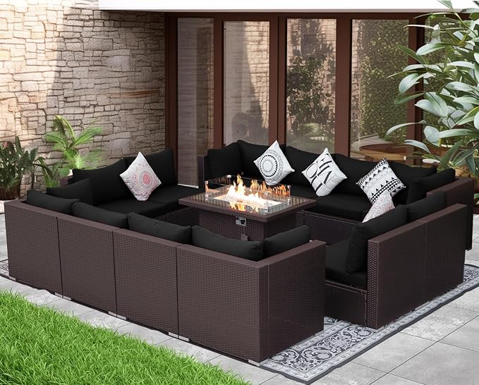 NICESOUL 13 Piece Patio Furniture w/Fireplace, Elegant Outdoor Seating w/Firepit - Image 3