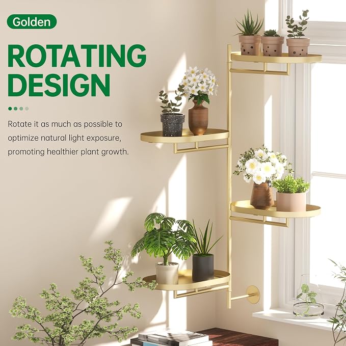 Rotating Window Shelves for Multiple Plants Indoor, 4-tier Metal Corner golden - Image 6