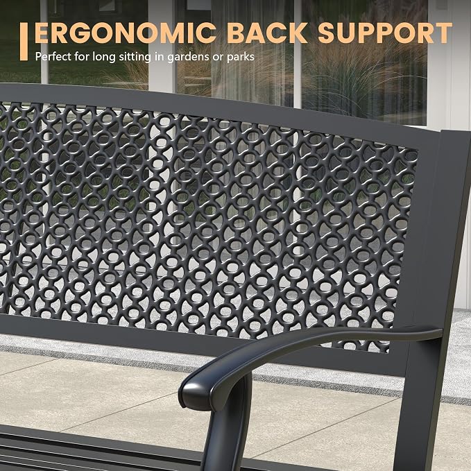 50.4" Garden Bench, Metal Outdoor Bench - Image 6
