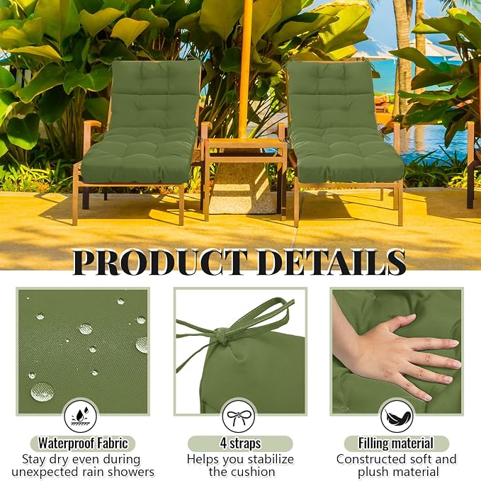 Kigley 2 Pcs Chaise Lounge Cushions 75 x 22 x 5 Inches Soft Lounge Chair - Image 4