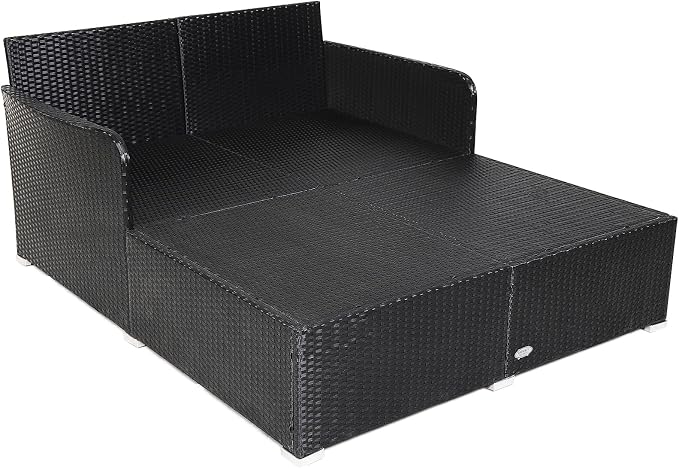 HAPPYGRILL Outdoor Rattan Daybed Patio Loveseat Sofa Set - Image 9