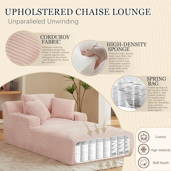 Chaise Lounge Chair Indoor, 50 Inch Oversized Corduroy Upholstered Boneless - Image 3