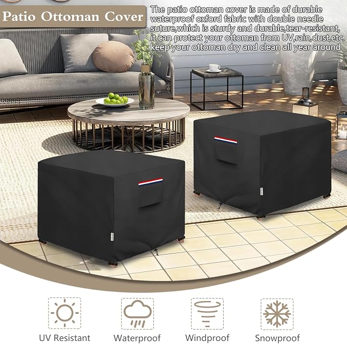 Patio Ottoman Cover Waterproof Heavy Duty Square Outdoor Ottoman Covers - Image 5