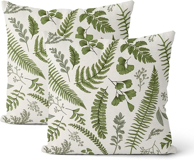 Sage Green Spring Pillow Covers 18x18 Inch 2 Pcs Vintage Leaf Plant Decor Throw by DAFENA