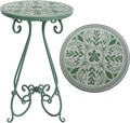 Outdoor Side Table & Mosaic Plant Stand, Indoor Outdoor Coffee Tea Table by Unknown