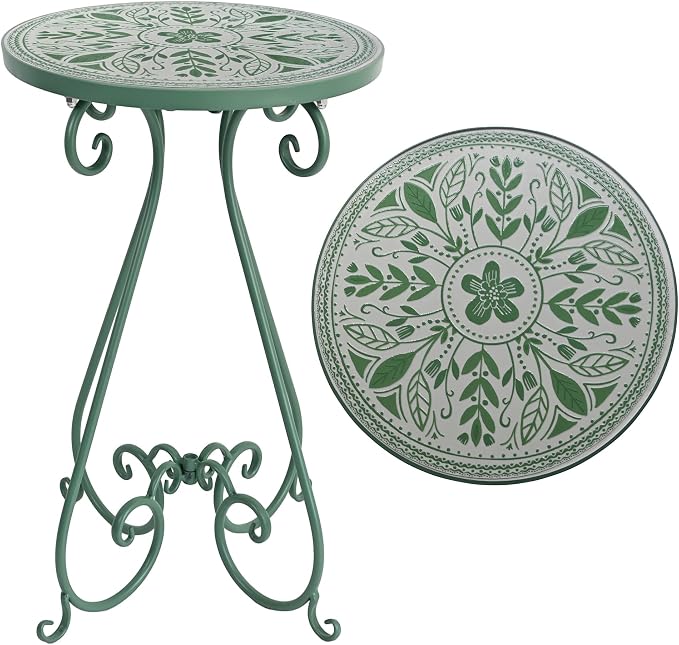 Outdoor Side Table & Mosaic Plant Stand, Indoor Outdoor Coffee Tea Table by Unknown