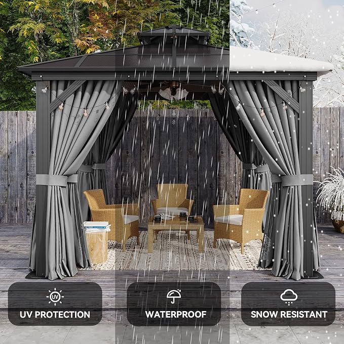 Aoxun 10'x10' Hardtop Gazebo, Outdoor Polycarbonate Double Top Canopy, Aluminum - Image 5