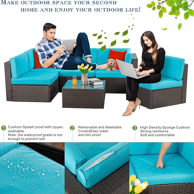 Vongrasig 6 Piece Small Patio Furniture Sets, Outdoor Sectional Sofa All - Image 3