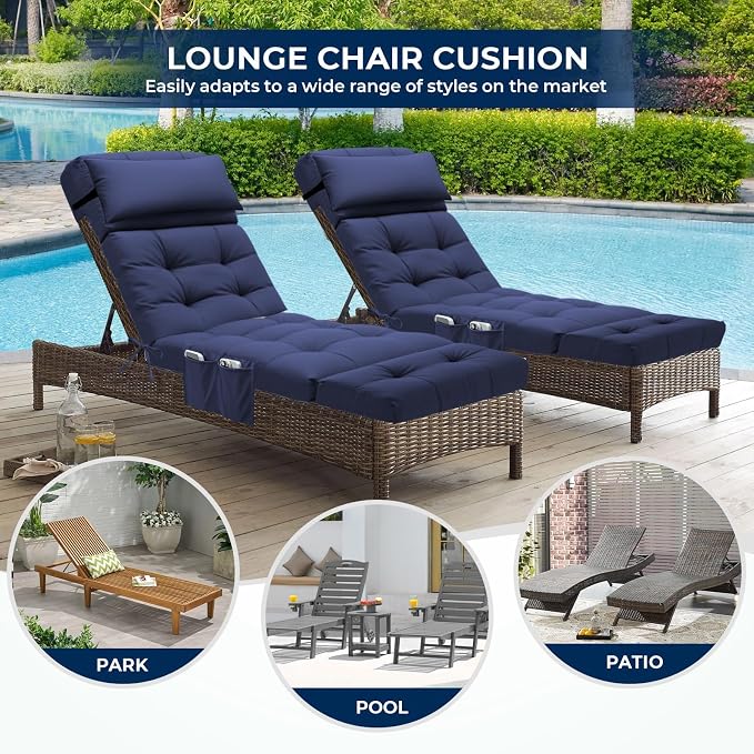 Waterproof Outdoor Chaise Lounge Chair Cushion 74.4 x 22 x 4.7 Inches Lounge - Image 7