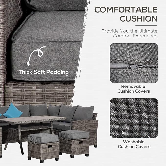 Outsunny Patio Furniture Set, 6 Piece PE Wicker Outdoor Furniture, Conversation - Image 3