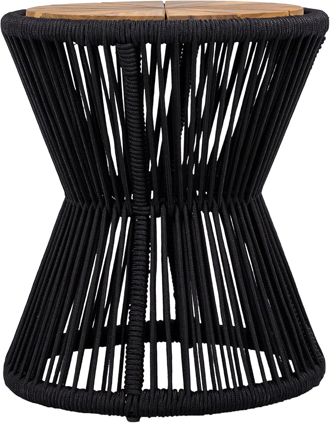 Scott Living Nara 18.9" Acacia Wood Outdoor Side Table, Metal Frame+Woven Rope - Image 5