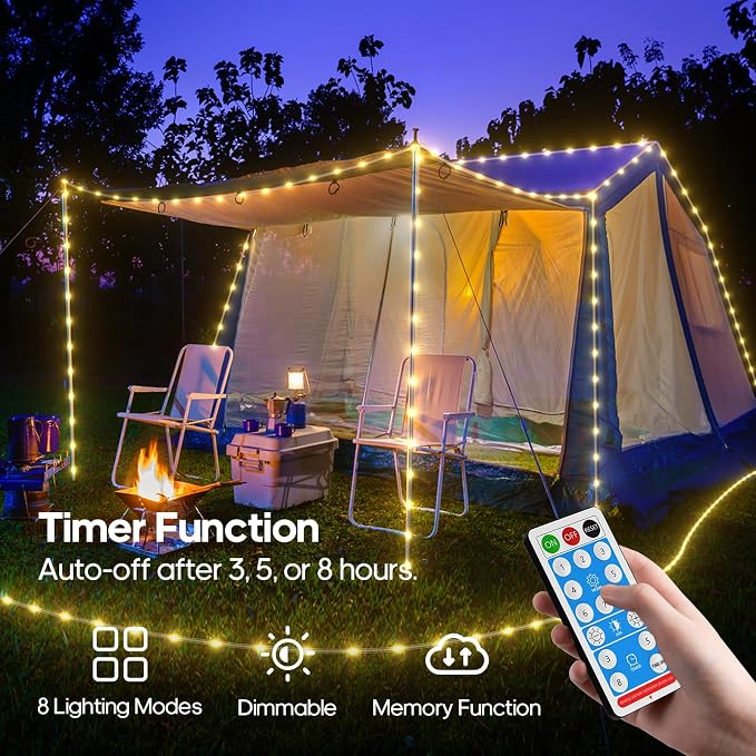 ICRGB Solar Rope Lights Outdoor, 66FT 200LED Christmas Fairy Light - Image 3