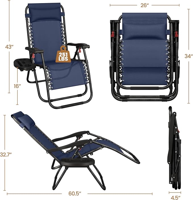 Yaheetech Zero Gravity Recliners Outdoor Adjustable Folding Reclining Lounge - Image 3