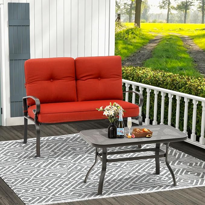 Oakcloud Outdoor 2 Pcs Patio Loveseat Bench Metal Frame Furniture Set - Image 2
