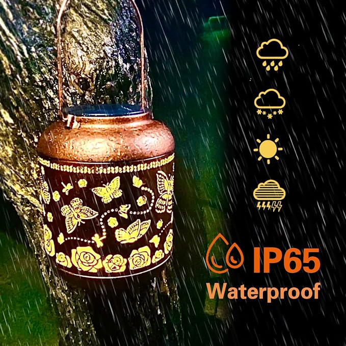 2 Pack Butterfly Outdoor Solar Hanging Lanterns Waterproof LED Solar Lights - Image 7