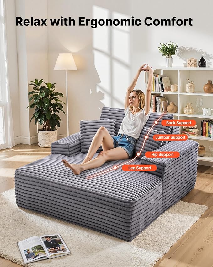 VEVOR Chaise Lounge Chair, 48 in Boneless Chaise Lounge Indoor, Modern - Image 4