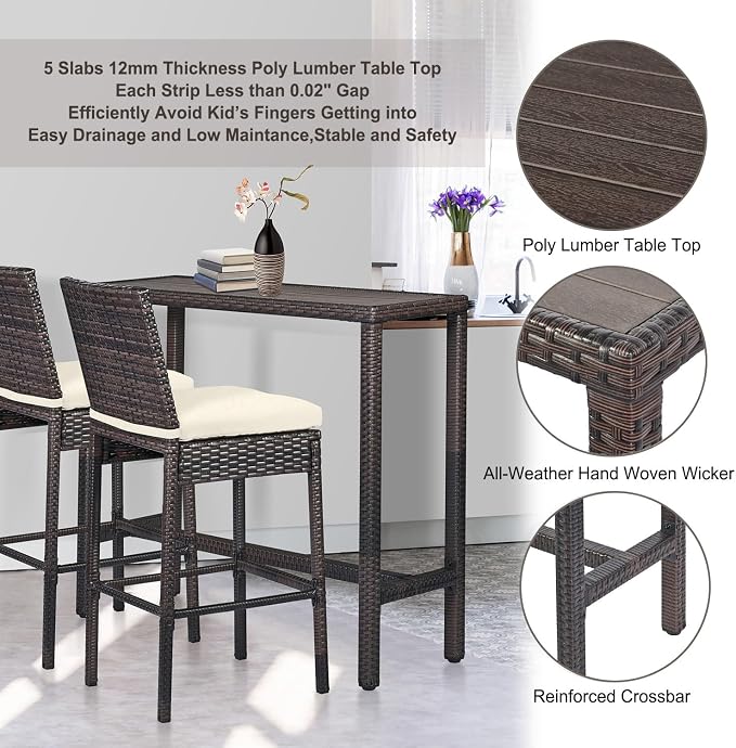 Outdoor Bar Table Patio Counter Height Table 45" Long Wicker High Top Pub Table - Image 6