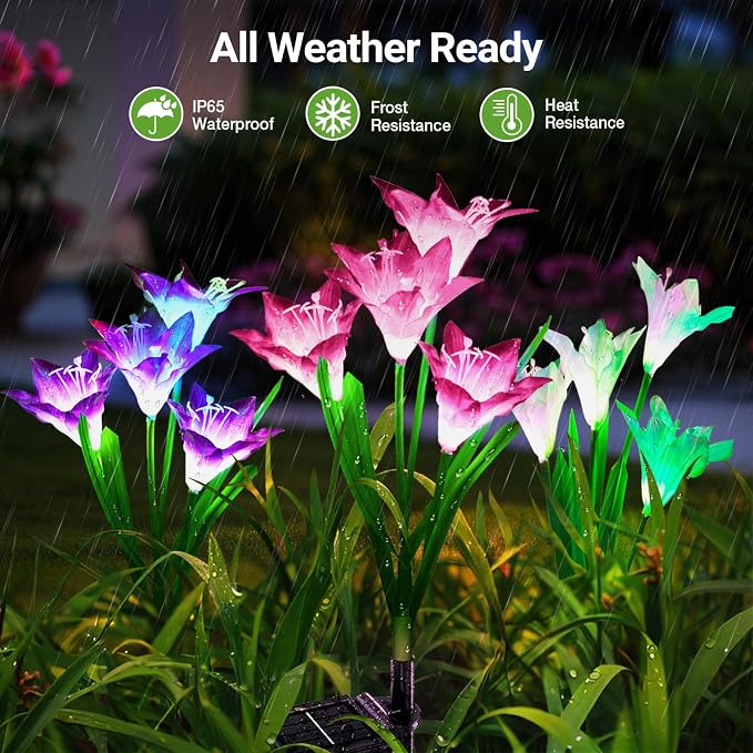 WdtPro Solar Lights Outdoor Garden Decorative 6 Pack, Waterproof Solar Garden - Image 4