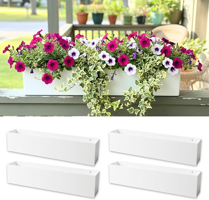 LaLaGreen Wall Planter White Carbon Steel Metal Hanging Flower Pots, Long by L%C3%A1L%C3%A1Green