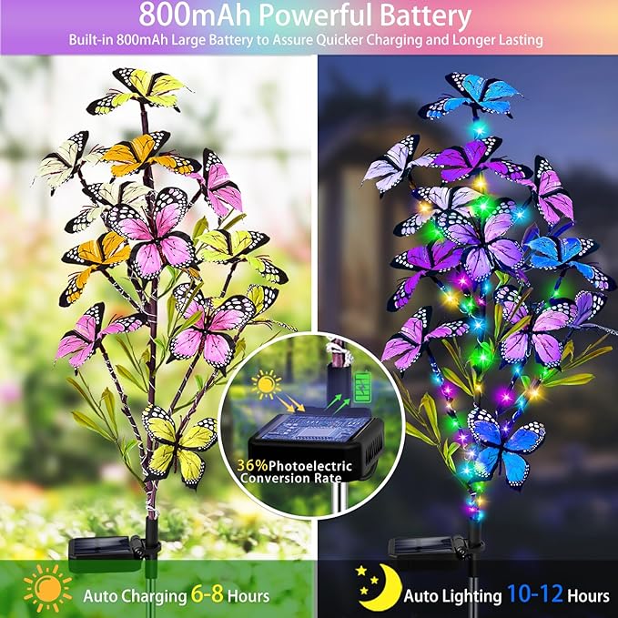 Solar Garden Lights Outdoor Waterproof, 6 Pack Solar Butterfly Lights - Image 3