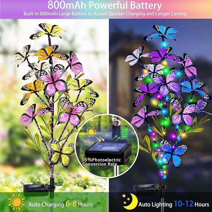 Solar Garden Lights Outdoor, Waterproof 2 Pack Solar Butterfly Lights - Image 3