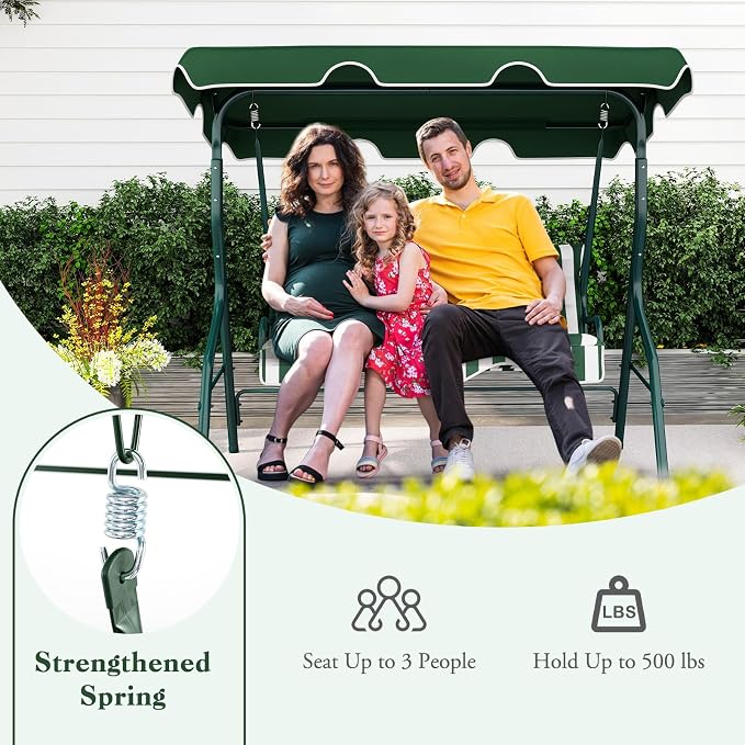 Porch Swing Outdoor, 3 Person Patio Swing w/Removable Cushion, Stand & - Image 7