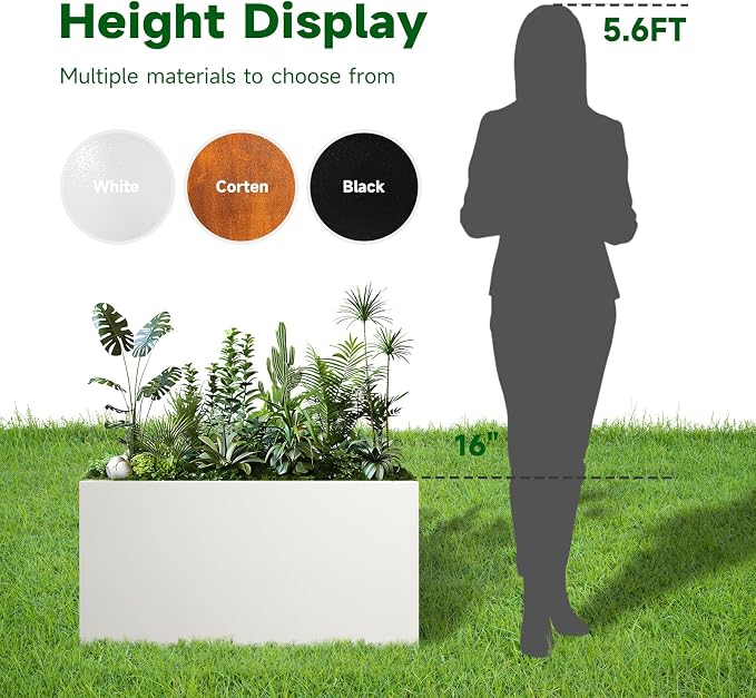 Galvanized Steel Garden Planter 36” x 12” x 16” White Metal Planter Box Modern - Image 4