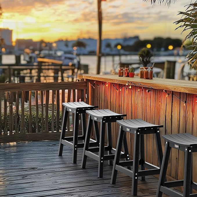 VINGLI 24" Outdoor Bar Stools Set of 2, HDPE Weather-Resistant Patio Bar Stools - Image 7