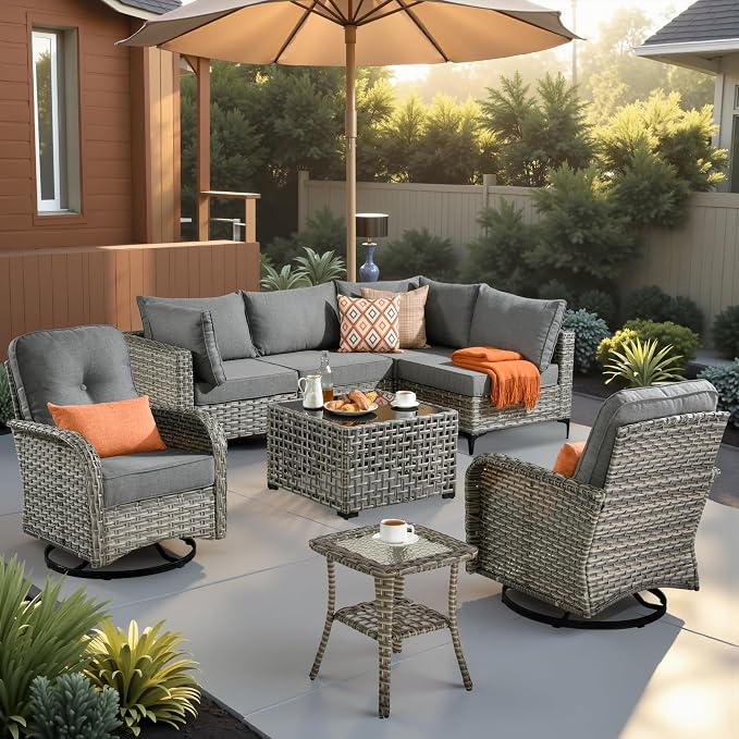 Outdoor Sectional Patio Furniture Set, 8 Pieces Wicker Conversation Sets L by CAODOCPatioFurniture