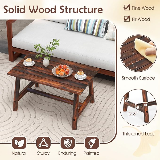 Tangkula Outdoor Coffee Table, Solid Wood Patio Desk - Image 7