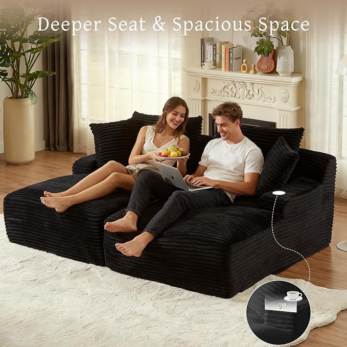 80" Double Chaise Lounge Chair Indoor, Oversized Boneless Couch Comfy - Image 4