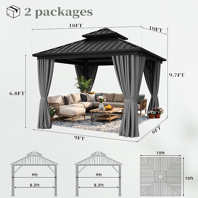 YITAHOME 10X10FT Hard Top Gazebo Patios Outdoor Double Roof Canopy Aluminum - Image 6