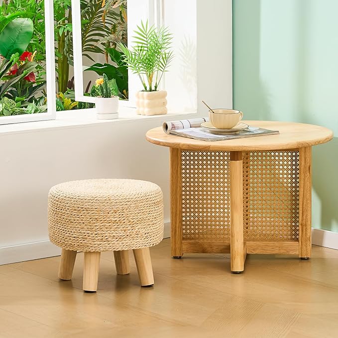 Wimarsbon Round Foot Stool Natural Seagrass Poufs Ottoman Hand Weave Footrest - Image 5