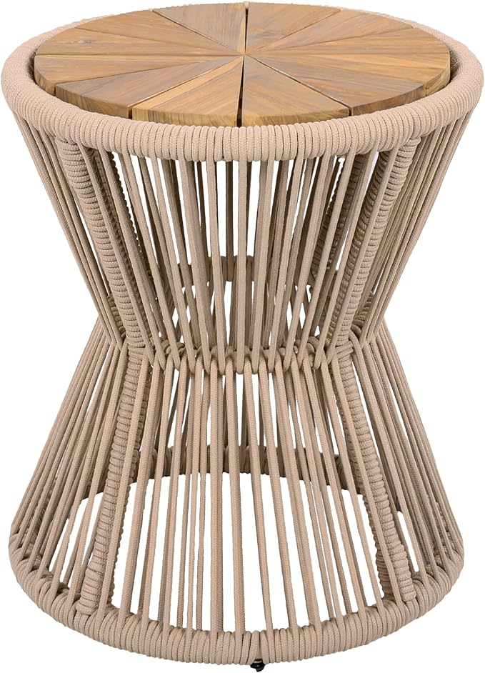 Scott Living Nara 18.9" Acacia Wood Outdoor Side Table, Metal Frame+Woven Rope - Image 5