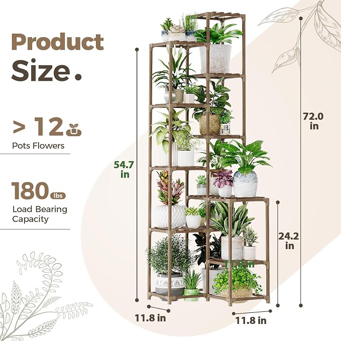 Bamworld 72" Tall Plant Shelf Indoor Outdoor Corner Plant Stand Large Plant - Image 6