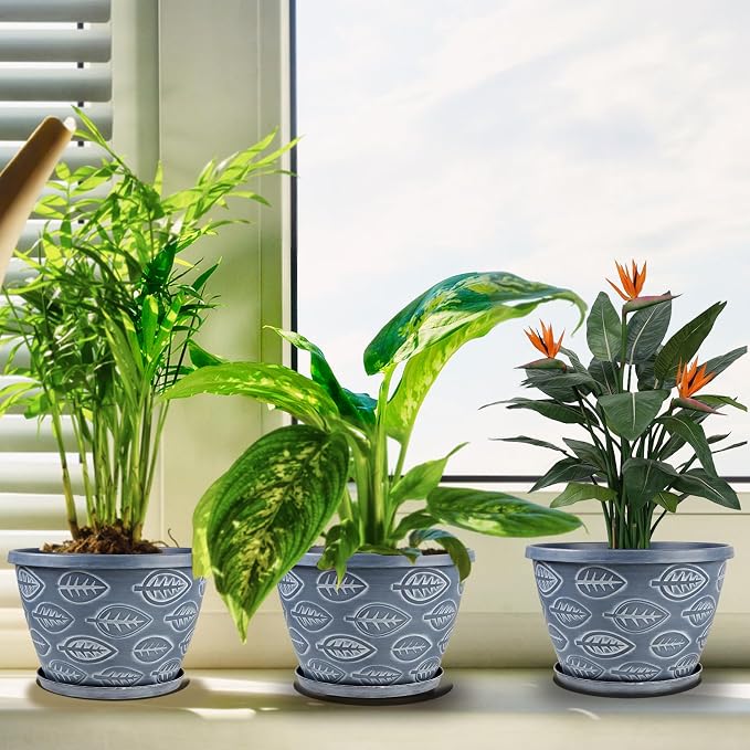 Outdoor Flower Pots for Plants Set of 3 Pack 11 Inch Planter Pot, Large Plastic - Image 4