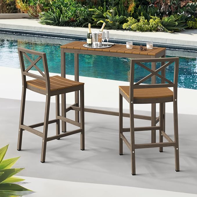 Outdoor Bar Stools Set of 2, 26 Inch All Weather HDPS Patio Counter Height - Image 2