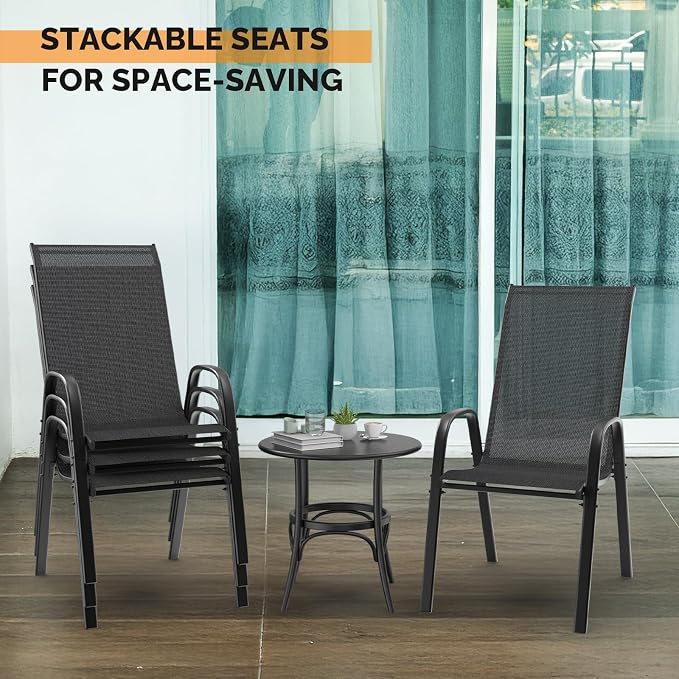 VINGLI 4 Pack Stackable Outdoor Bar Chairs – High Back Sling Chairs - Image 7