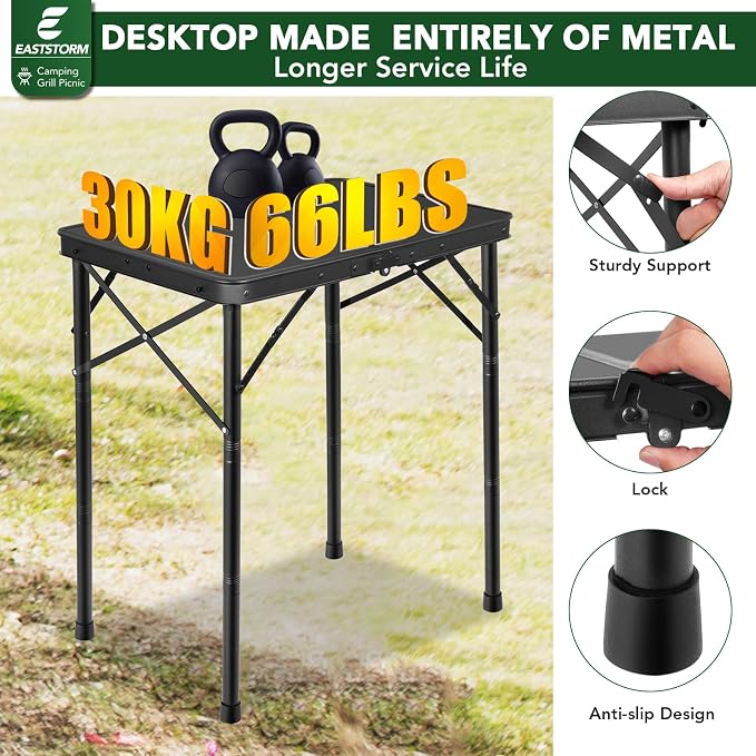 Small Metal Folding Table 3 Adjustable Heights, 23.6''×15.7''×27'' Heavy-Duty - Image 7
