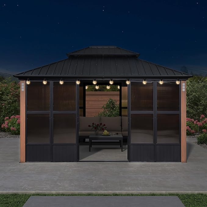 PURPLE LEAF 12' X 14' Patio Hardtop Gazebo Double Top Outdoor Screen Aluminum by PURPLELEAF