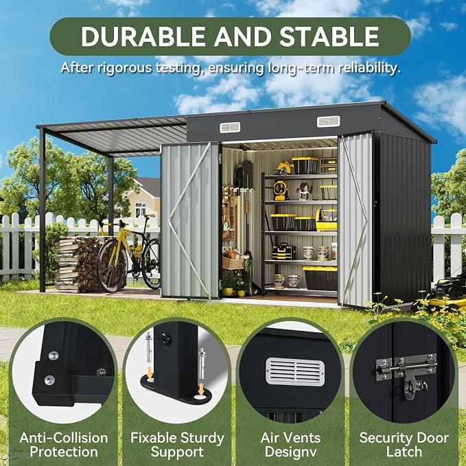 Aoxun 6x4FT Outdoor Storage Shed & Hardtop Gazebo Combo, 12x4FT Metal Lean to - Image 3